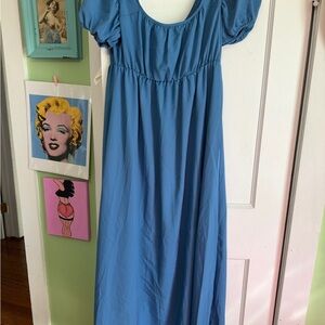 Blue Puff Sleeve Maxi Dress
